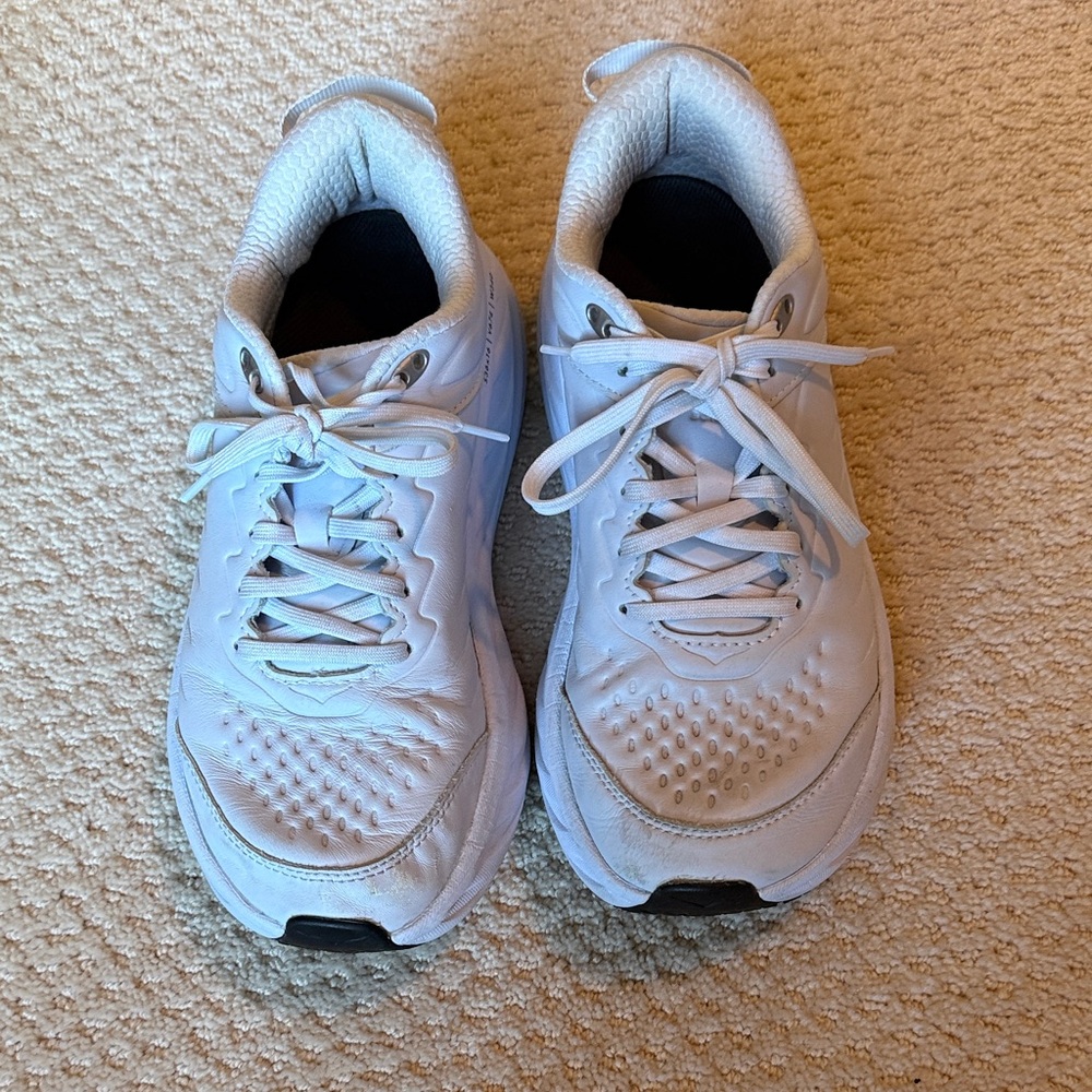 Hoka White leather Running Shoes